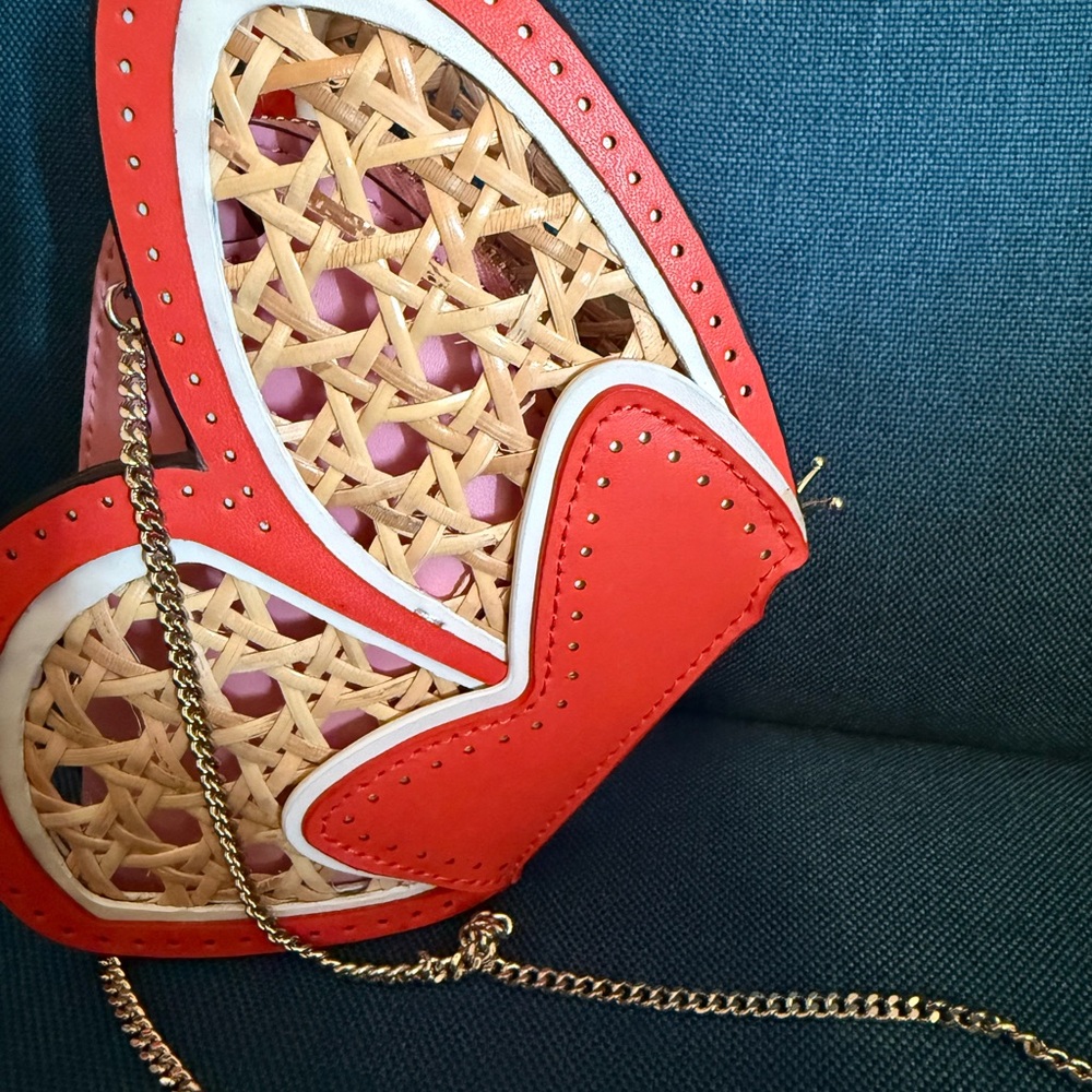 Kate Spade Butterfly Coin Purse on Chain Red and Tan Woven Women's Bag